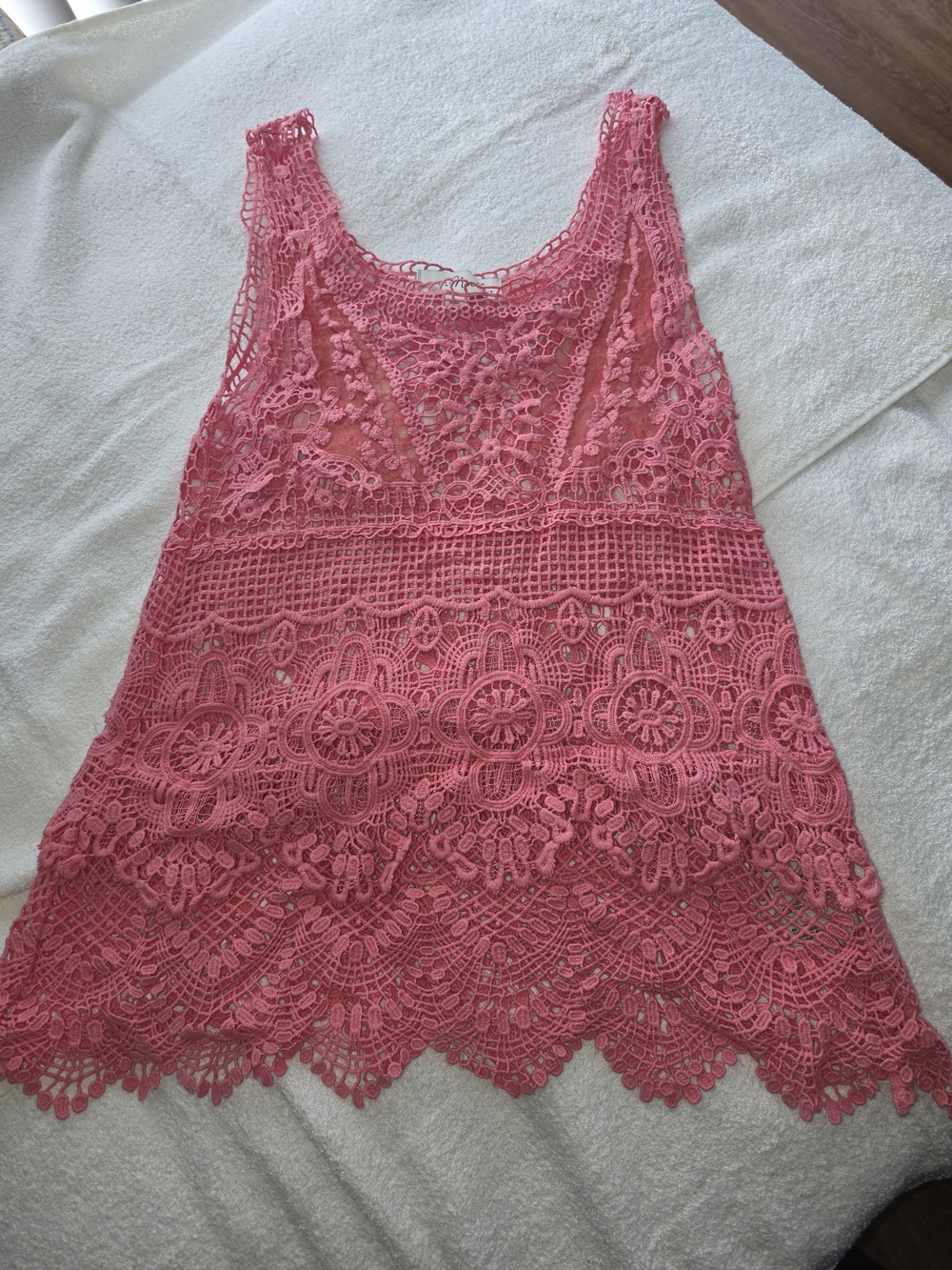 Simply Noelle Coral Pink Crochet Lace Tank Top